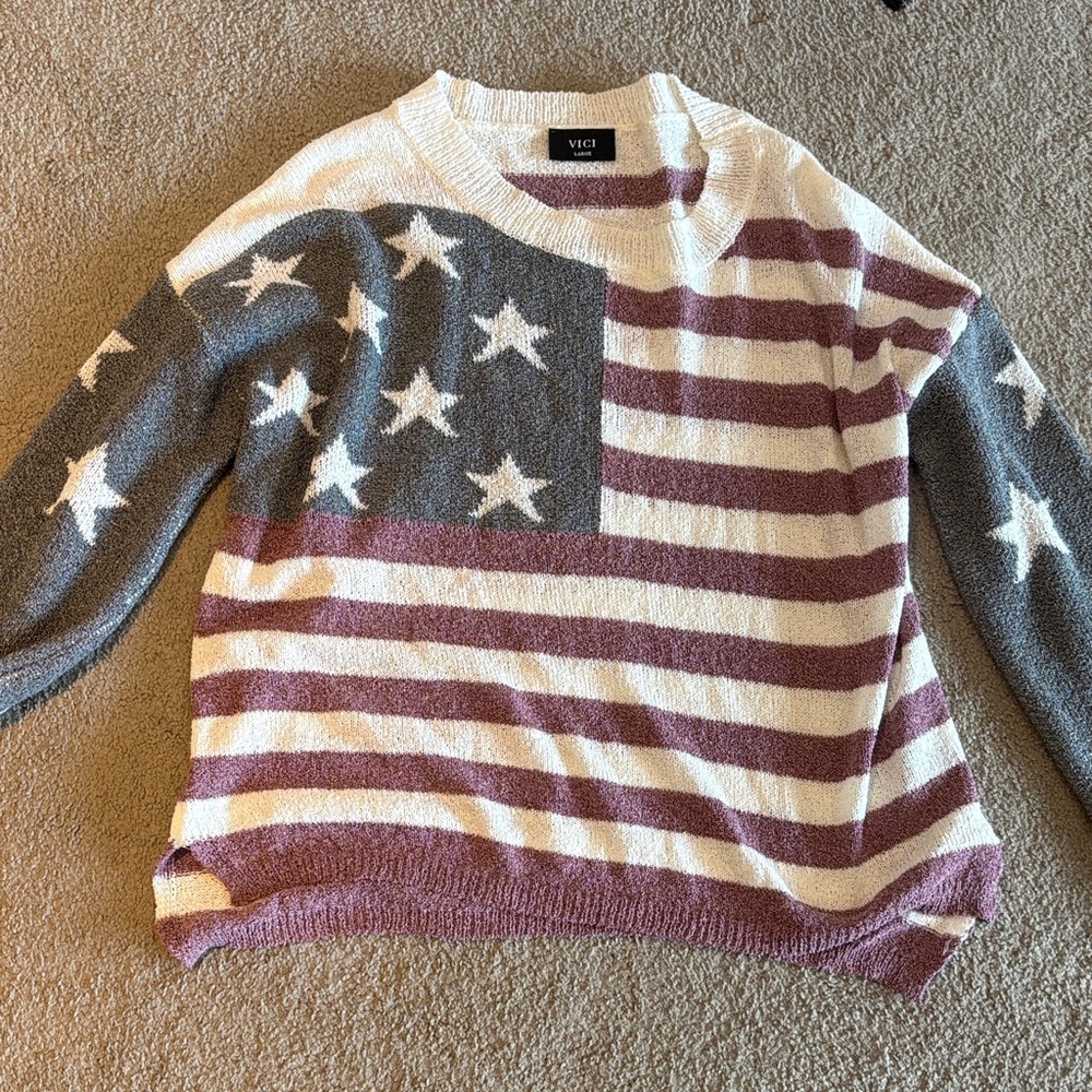 Vici Stars and Stripes Sweater - Red, White, and Gray